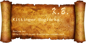 Kittinger Boglárka névjegykártya